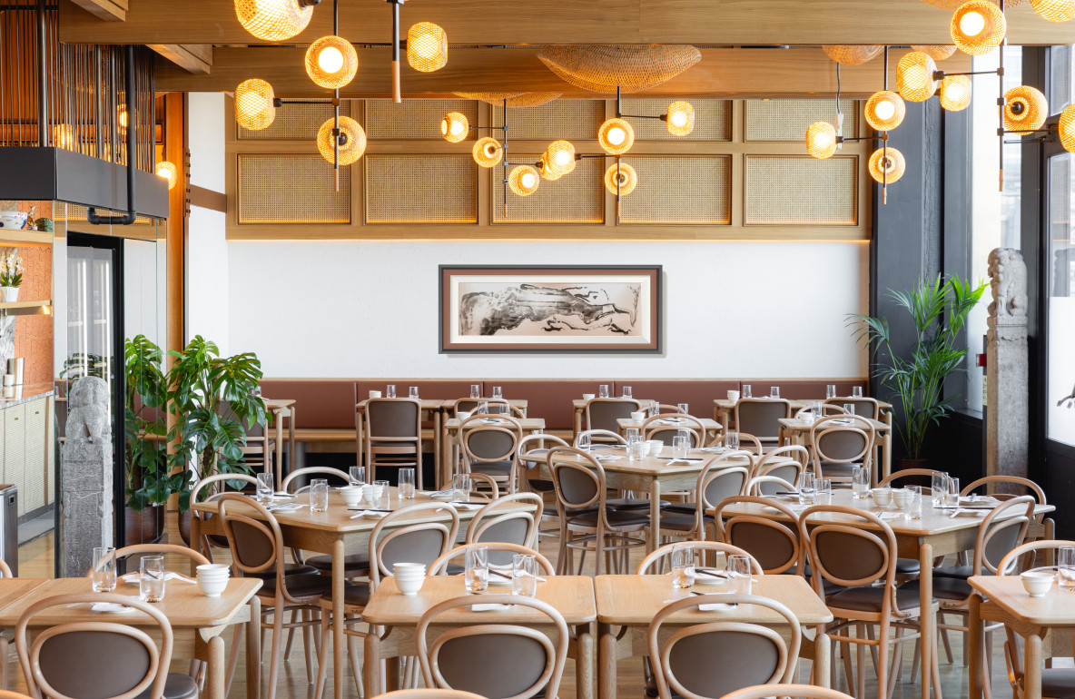 Elegant dining area at Din Tai Fung Canary Wharf with high-quality finishes and refined joinery installed by ECSEC Ltd